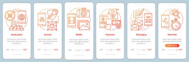 Mobil uygulama sayfa vektör şablonunda yazılım geliştirme. Uygulama programlama. Doğrusal çizimler içeren web sitesi adımları. Ux, Ui, Gui akıllı telefon arayüzü kavramı