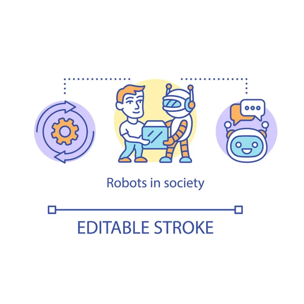 Robots in society concept icon. Electronic helper. Social impact