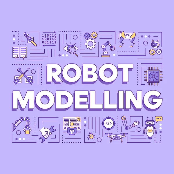 Banner de conceptos de palabras de modelado de robots. Inteligencia artificial y — Vector de stock