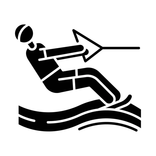 Waterskiën glyph icoon. Oppervlakte watersport. Zomer vrije tijd en — Stockvector