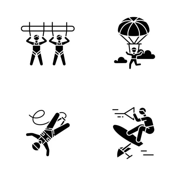 Воздушные экстремальные спортивные иконки. Гигантские качели, парашюты, булочки — стоковый вектор