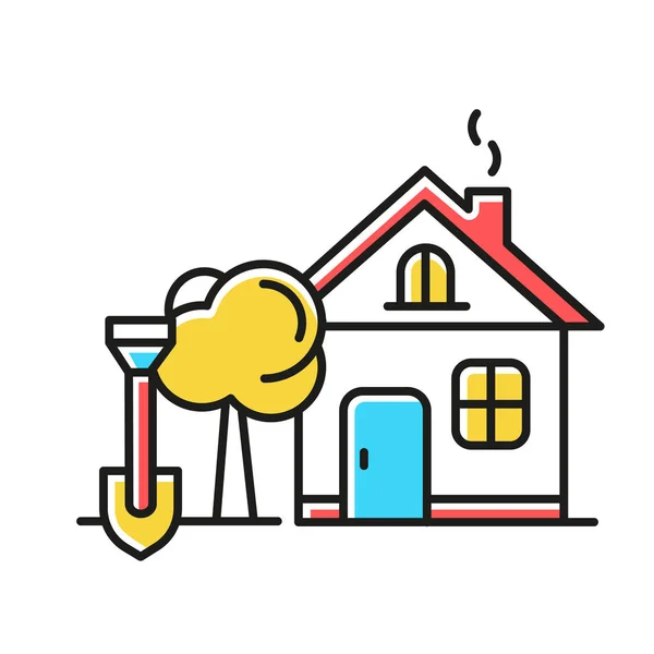 Farbsymbol für Haus und Garten. Haushaltstätigkeiten. Freiluft-Erholung — Stockvektor