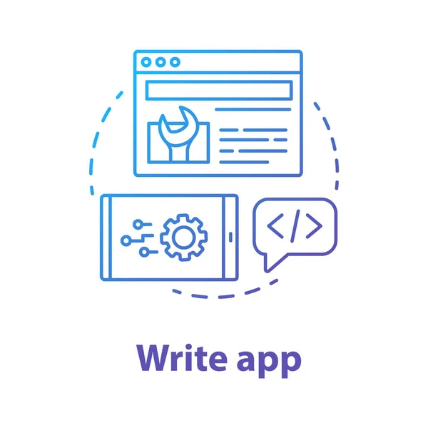 Scrivi l'icona del concetto di app. Idea di sviluppo software linea sottile illu — Vettoriale Stock
