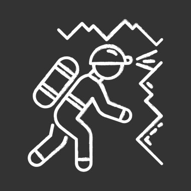 Mağara keşfeden tebeşir ikonu. Mağara, çukur kazma. Yeraltını keşfediyorlar. 