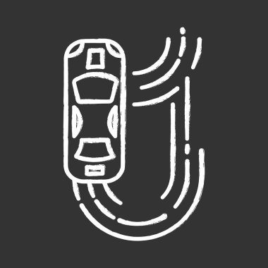 Otomobil yarışı tebeşir ikonu. Pistte iki koltuklu araç var. Aut