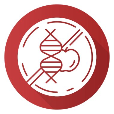 Gmo ücretsiz kırmızı düz dizayn uzun gölge simgesi. Organik eko foo