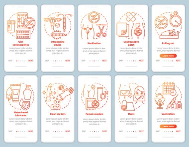 Mobil uygulama sayfası vektör şablonunda güvenli seks. Yürü