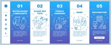 Mobil web sayfaları vektör şablonunda güvenli seks. Barajlar ve aşılar. Doğrusal çizimlerle ilgili akıllı telefon web sitesi arayüzü fikri. Web sayfası basamak ekranları. Renk konsepti