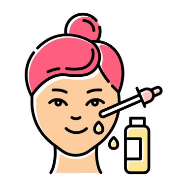 Serum rengi simgesi kullanılıyor. Deri bakımı prosedürü. Yüz güzelliği.