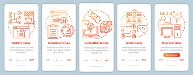Çalışmayan yazılım turuncuyu mobil uygulama sayfa ekran şablonu üzerinde test ediyor. Kullanılabilirlik. Doğrusal çizimler içeren web sitesi adımları. Ux, Ui, Gui akıllı telefon arayüzü kavramı