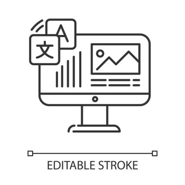 Web sitesi yerelleştirme, Dtp hizmetleri doğrusal simgesi. Web sitesi çevirisi