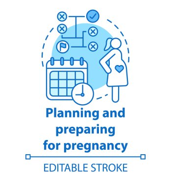 Hamilelik konsepti ikonu planlamak ve hazırlamak. Planlanmış ebeveynlik fikri ince çizgi çizimi. Müstakbel anne. Takvim yöntemi, yumurtlama. Vektör izole çizim. Düzenlenebilir vuruş