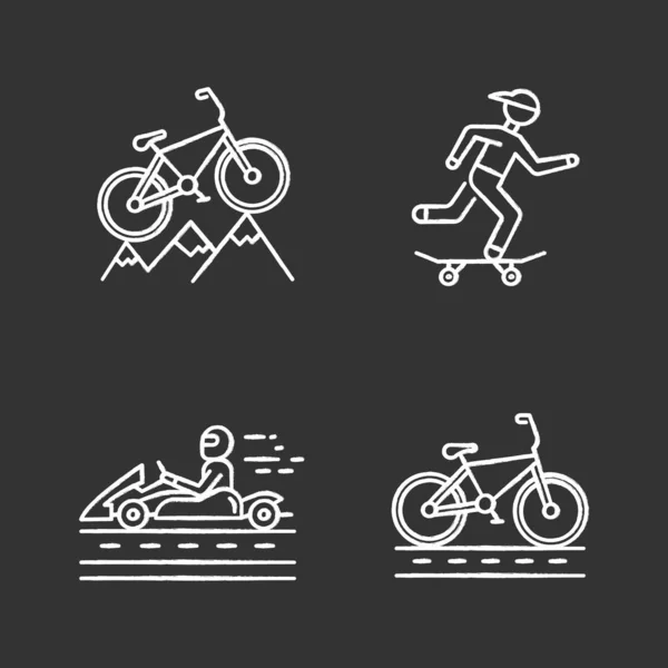 Extreme sports chalk icons set. Mountain cycling. Cross-country,