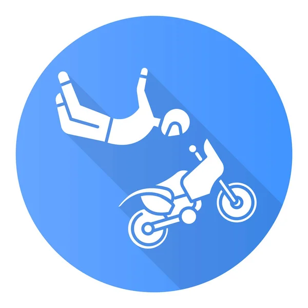 Freestyle motocross blå platt design lång skugga glyf ikon. Mot — Stock vektor