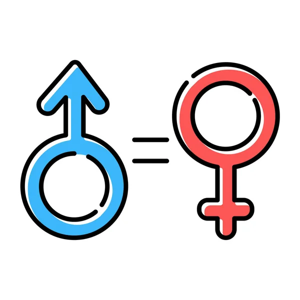 양성 평등 (gender equality) 색상 아이콘 설정. 여성 과 남성의 인권. 봉합선 — 스톡 벡터