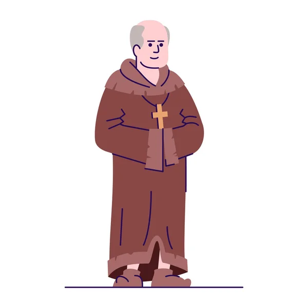 中世纪牧师平面矢量插图。 中年僧人孤立无援 — 图库矢量图片