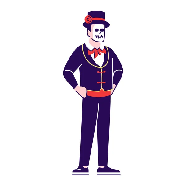 Guy wearing sugar scull face make up and costume flat vector ill — Stock Vector