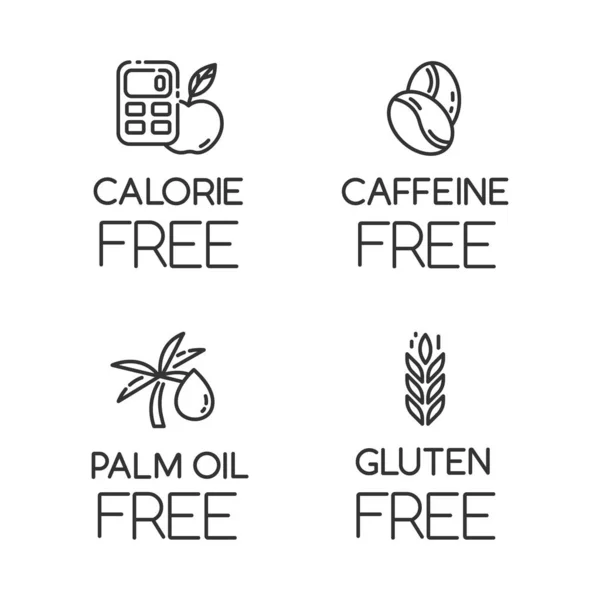 Producto libre de ingredientes lineales iconos conjunto. Sin calorías, cafeína , — Vector de stock