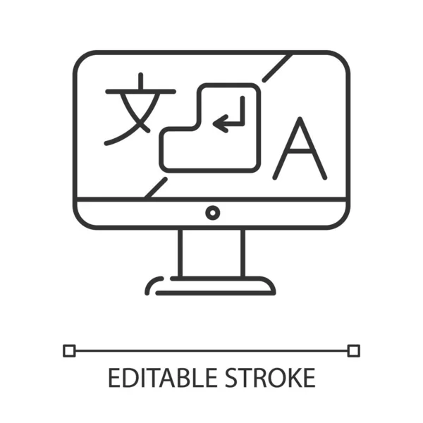 Servicio de traducción de idiomas icono lineal. Escritorio dicción en línea — Archivo Imágenes Vectoriales