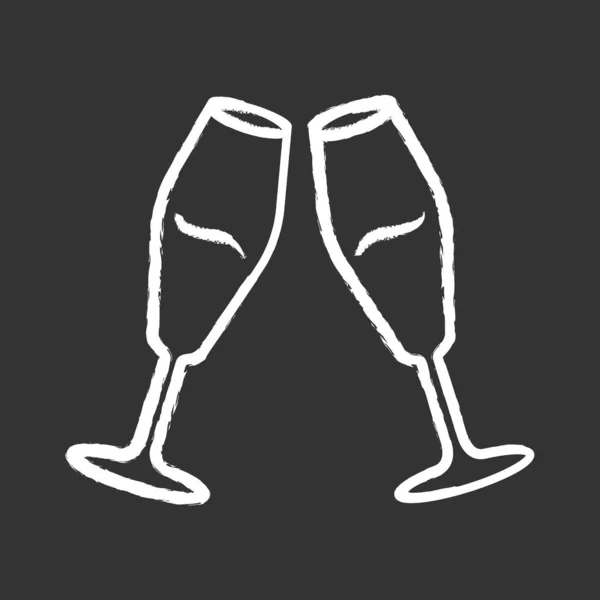 Dvě cinkající sklenice s ikonou vinné křídy. Tulipánová flétna šampaňského. Sklenice alkoholického nápoje. Vinný servis. Oslava. Svatba. Díky. Degustace. Izolovaná vektorová deska ilustrace — Stockový vektor