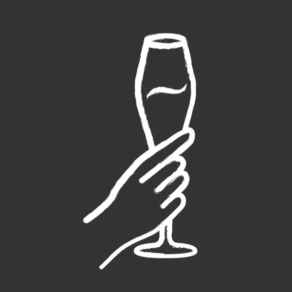 Hand håller tulpan glas vin krita ikon. Champagne flöjt. Ett glas alkoholhaltig dryck. Vinservice. Firande, fest. Bröllop. Skål. Avgaser. Isolerad vektor chalkboard illustration — Stock vektor