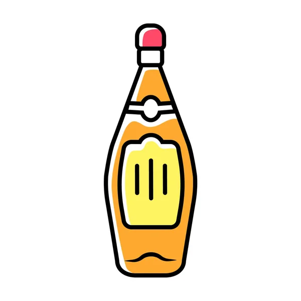 Cam şarap, viski, rom rengi ikonu. Alkolik içecek, içecek. Sarı etiketli renkli cam içki şişesi. Barda, kafede, restoranda Stemware var. İzole vektör illüstrasyonu — Stok Vektör