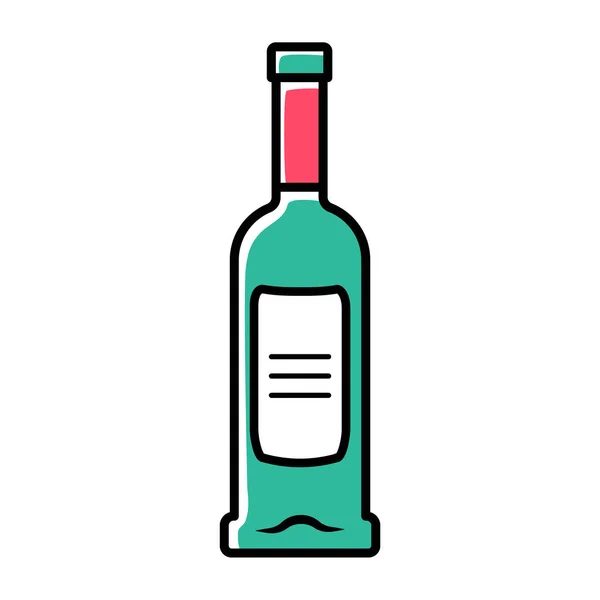 Зелена скляна пляшка вина, джин, значок кольору абсенту. Алкогольний напій, напої. Колір скляної пляшки лікеру з білою етикеткою. Посуд в барі, кафе, ресторані. Ізольовані Векторні ілюстрації — стоковий вектор