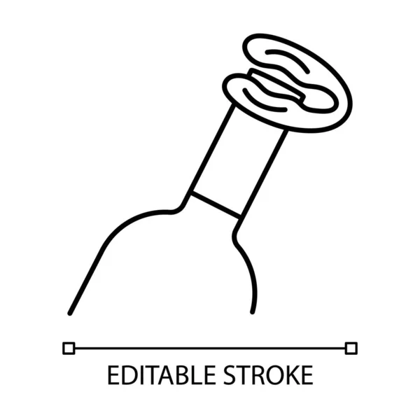 Vinflaska och folieskärare linjär ikon. Alkohol dryck tunn linje illustration. Sommelier enhet kontur symbol. Borttagningsverktyg, köksredskap. Vektor isolerad konturteckning. Redigerbar stroke — Stock vektor