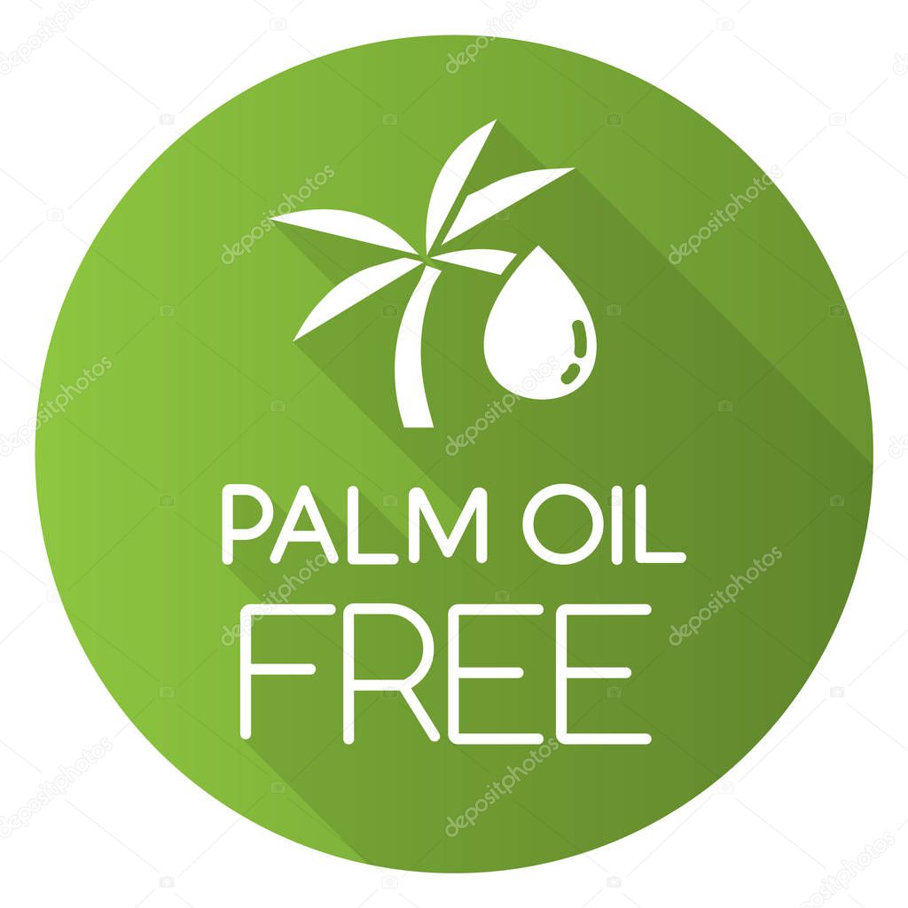 Palm oil free green flat design long shadow glyph icon. Organic 
