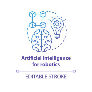 Robotik mavi gradyan konsept ikonu için yapay zeka. Akıllı bilgisayar sistemi fikri ince çizgi çizimi. Makine bilgisi. Vektör izole çizim. Düzenlenebilir vuruş
