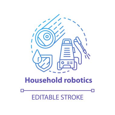 Ev yapımı robotik mavi gradyan konsept ikonu. Evcil robot fikri ince çizgi çizimi. Modern fütürist teknolojiler. Otomatik temizlik makineleri. Vektör izole çizim. Düzenlenebilir vuruş