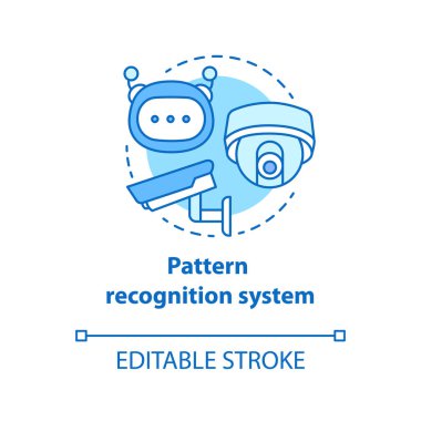 Desen tanıma sistemi mavi konsept simgesi. Robot izleme fikri ince çizgili. Kapalı devre kameralar. Özel fütüristik elektronik. Vektör izole çizim. Düzenlenebilir vuruş