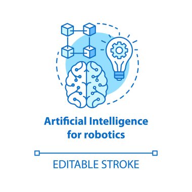 Robotik mavi konsept ikonu için yapay zeka. Akıllı bilgisayar sistemi fikri ince çizgi çizimi. Makine bilgisi. Düşünüyorum ve analiz ediyorum. Vektör izole çizim. Düzenlenebilir vuruş