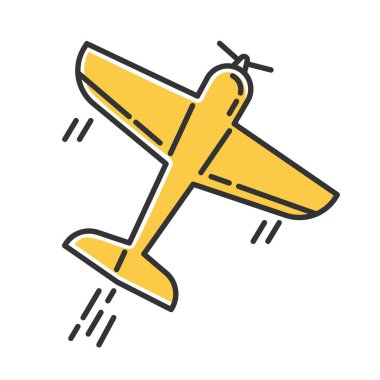 Akrobasi sarı renk ikonu. Aerobatik manevralar ve dublör uçuşları. Uçakla hava kuvvetleri gösterisi. Havacılık, uçak performansı. Ekstrem hava gösterisi. Uçak numaraları. İzole vektör illüstrasyonu
