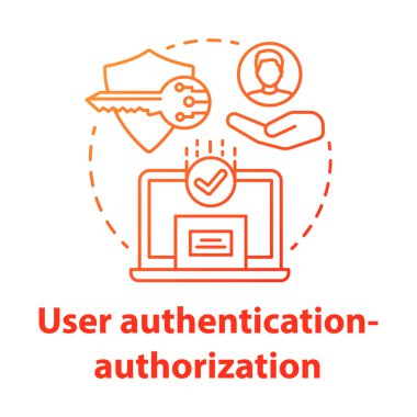 Kullanıcı kimlik doğrulama konsepti simgesi. Yazılım geliştirme kiti fikri ince çizgi çizimi. Veri şifreleme. Mahremiyet koruması. Başvuru yönetimi. Vektör izole çizimi