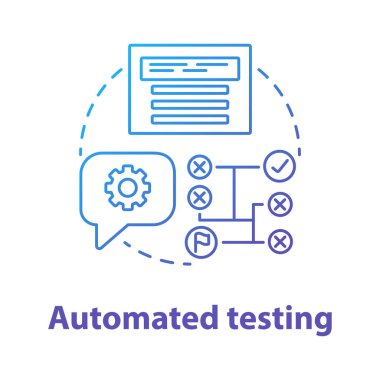 Otomatik test konsepti simgesi. Yazılım geliştirme araçları ince çizgi çizimi fikri. Mobil cihaz programlama ve kodlama. Proje yönetimi ve bakımı. Vektör izole çizimi