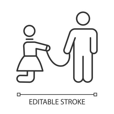 Cinsel kölelik doğrusal simgesi. Kadın hakları ihlali. Kötü muamele eden kadın. Rızası olmadan seks. Suç suçu. İnce çizgili çizim. Contour sembolü. Vektör izole çizim. Düzenlenebilir vuruş