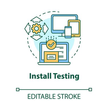 Test konsepti simgesi yükle. Yazılım programlama sahne fikri ince çizgi çizimi. Uygulama geliştirme. Uygulama testi. Yansıtıyor. Vektör izole çizim. Düzenlenebilir vuruş