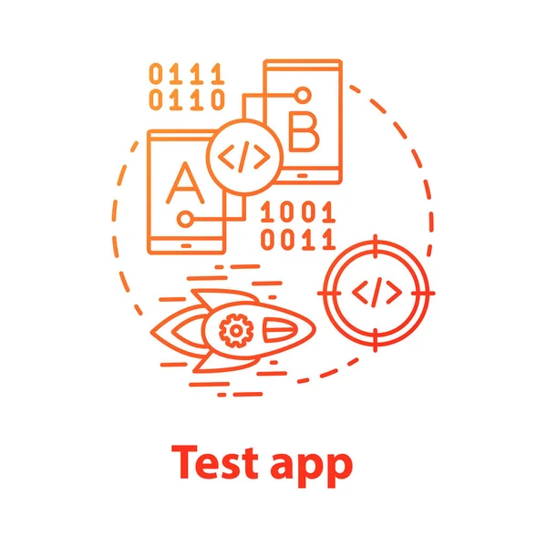 Test App Concept Icoon Software Ontwikkeling Proces Idee Dunne Lijn — Stockvector