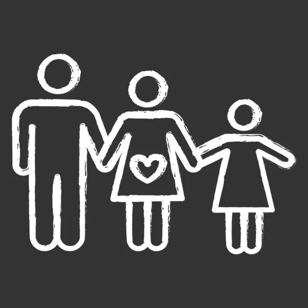 计划生育粉笔图标 丈夫和妻子抚养孩子 带着幸福的女儿爱着父母 健康的夫妻关系 和父母在一起的孩子 孤立的矢量黑板插图 — 图库矢量图片