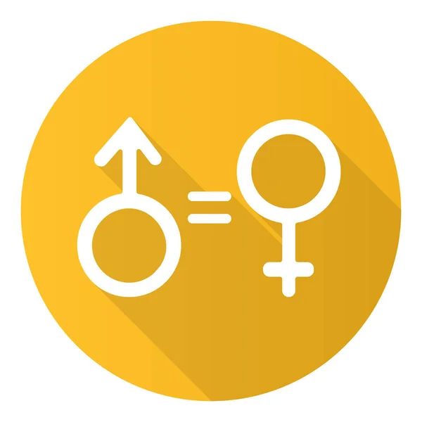 ジェンダー平等黄色のフラットデザイン長い影のグリフアイコン 女性と人権 男性のサイン フェミニズム 民主主義 公正な関係だ寛容さベクトルシルエットイラスト — ストックベクタ