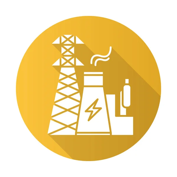 Energie Industrie Geel Plat Ontwerp Lange Schaduw Glyph Pictogram Elektriciteitsopwekking — Stockvector