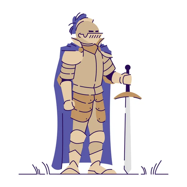Medieval Cavaleiro Armado Ilustração Vetorial Plana Guerreiro Antigamente Personagem Desenho — Vetor de Stock
