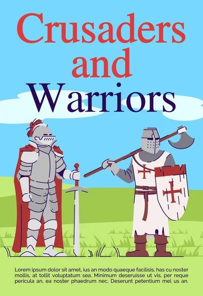 Cruzados Guerreiros Modelo Brochura Folheto Guerra Medieval Livreto Conceito Folheto — Vetor de Stock