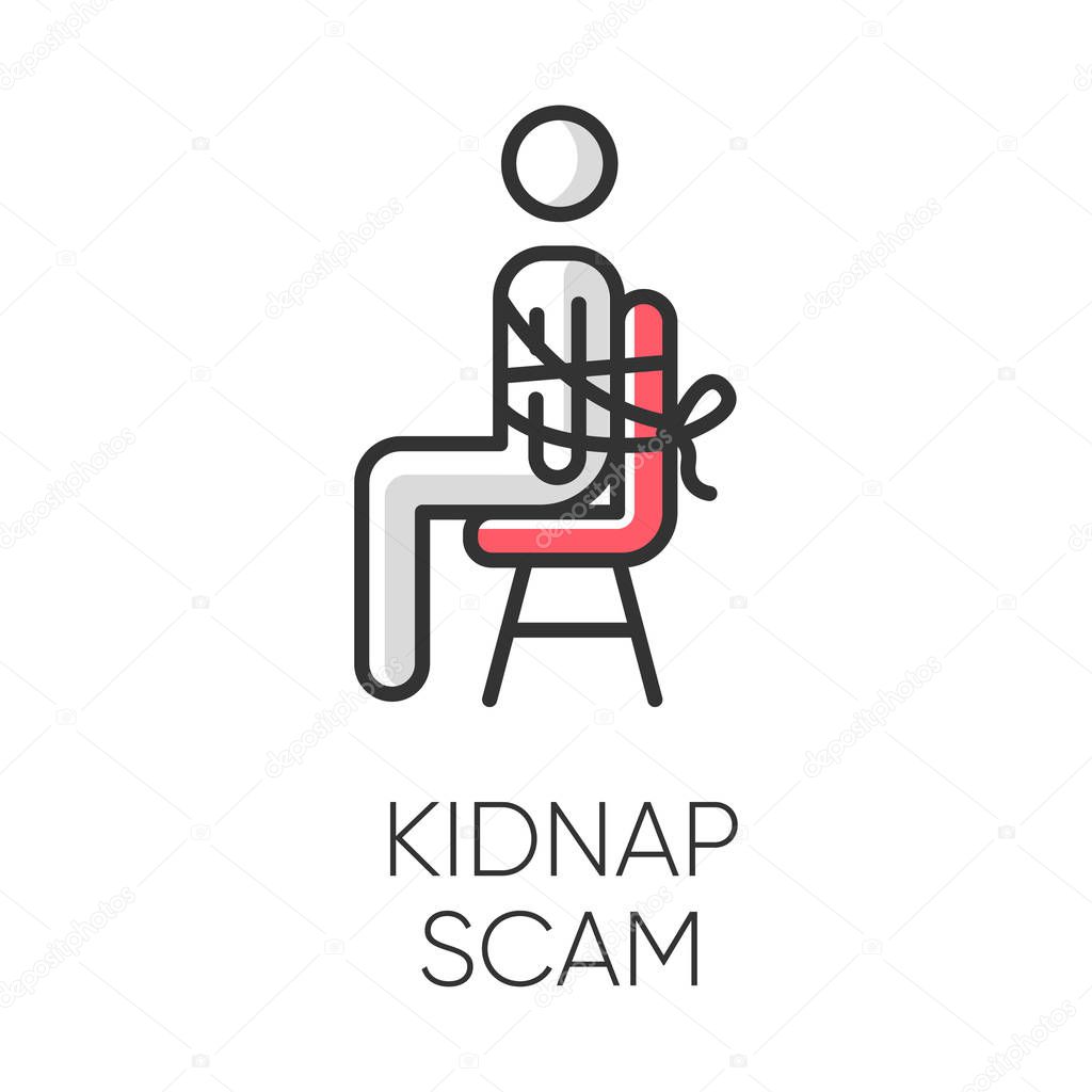 Kidnap scam color icon. Virtual kidnapping. Ransom money request. Blackmailing. Telephone extortion. Family emergency scam. Malicious practice. Fraudulent scheme. Isolated vector illustration