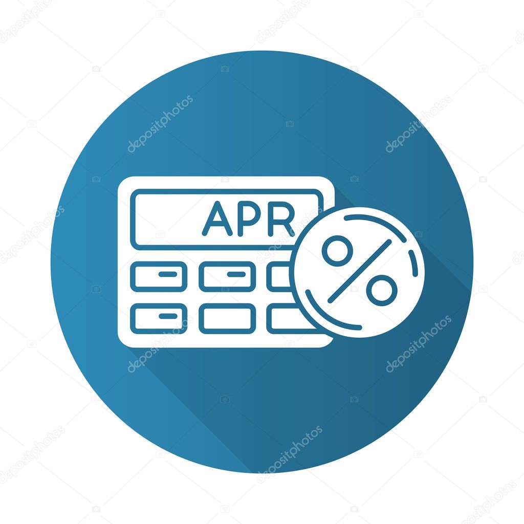 Annual percentage rate blue flat design long shadow glyph icon. Financial report. Economy industry. Investment planning. Paying for credit, loan. Tracking APR. Vector silhouette illustration