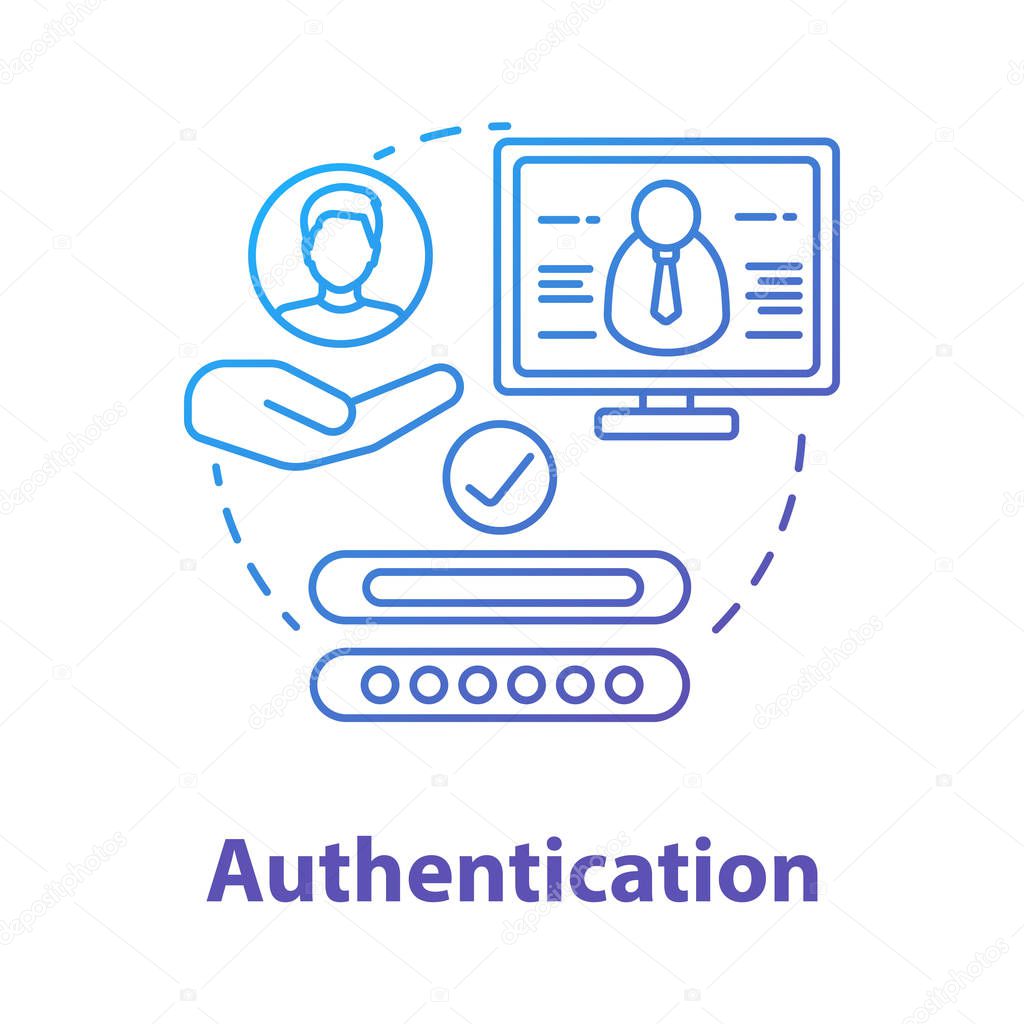 Authentication concept icon. User authorization, login. Personal privacy protection with password. Cybersecurity system idea thin line illustration. Vector isolated outline drawing