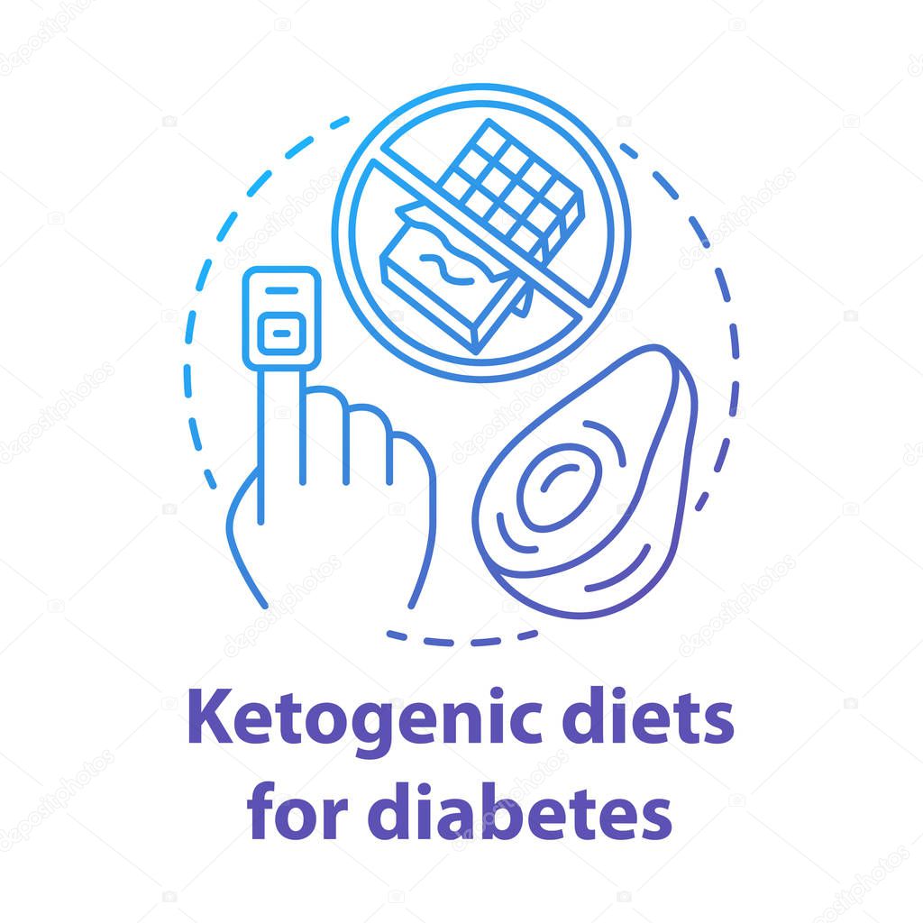 Ketogenic dietes for diabetes blue gradient concept icon. Keto food idea thin line illustration. Healthy nutrition. Diabetic dietary therapy. Balanced meal. Vector isolated outline drawing