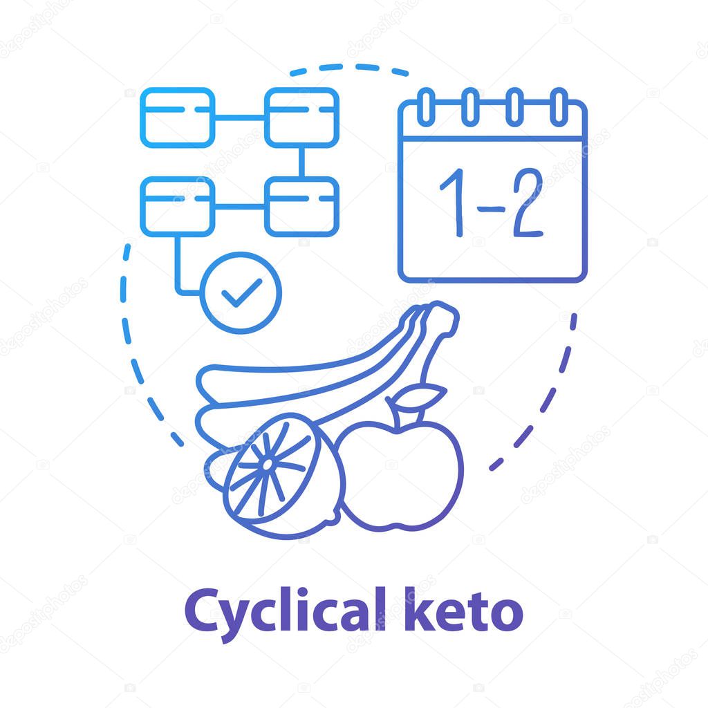 Cyclical keto blue gradient concept icon. Ketogenic diet idea thin line illustration. Healthy nutrition, food, meal. Healthcare, lifestyle. High fat, low carb. Vector isolated outline drawing