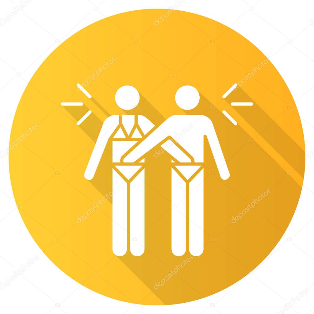 Mutual masturbation yellow flat design long shadow glyph icon. Couple sexual acitvity. Man and woman, girlfriend and boyfriend. Intimate relationship. Safe sex. Vector silhouette illustration